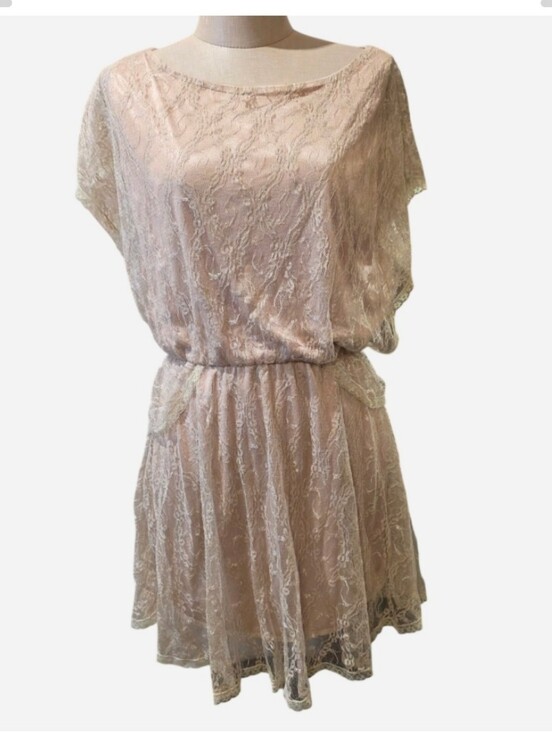 Toska Dresses & Skirts - VTG 60s/70s Era. Cream Mini Dress w/ Sheer Lace Overlay. Sz Small